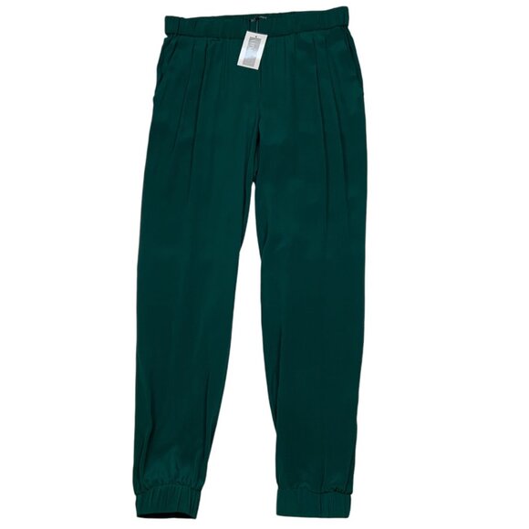 Intermix Double Pocket Joggers Pants M Dark Green Silk Pleated Front High Rise - Picture 1 of 12